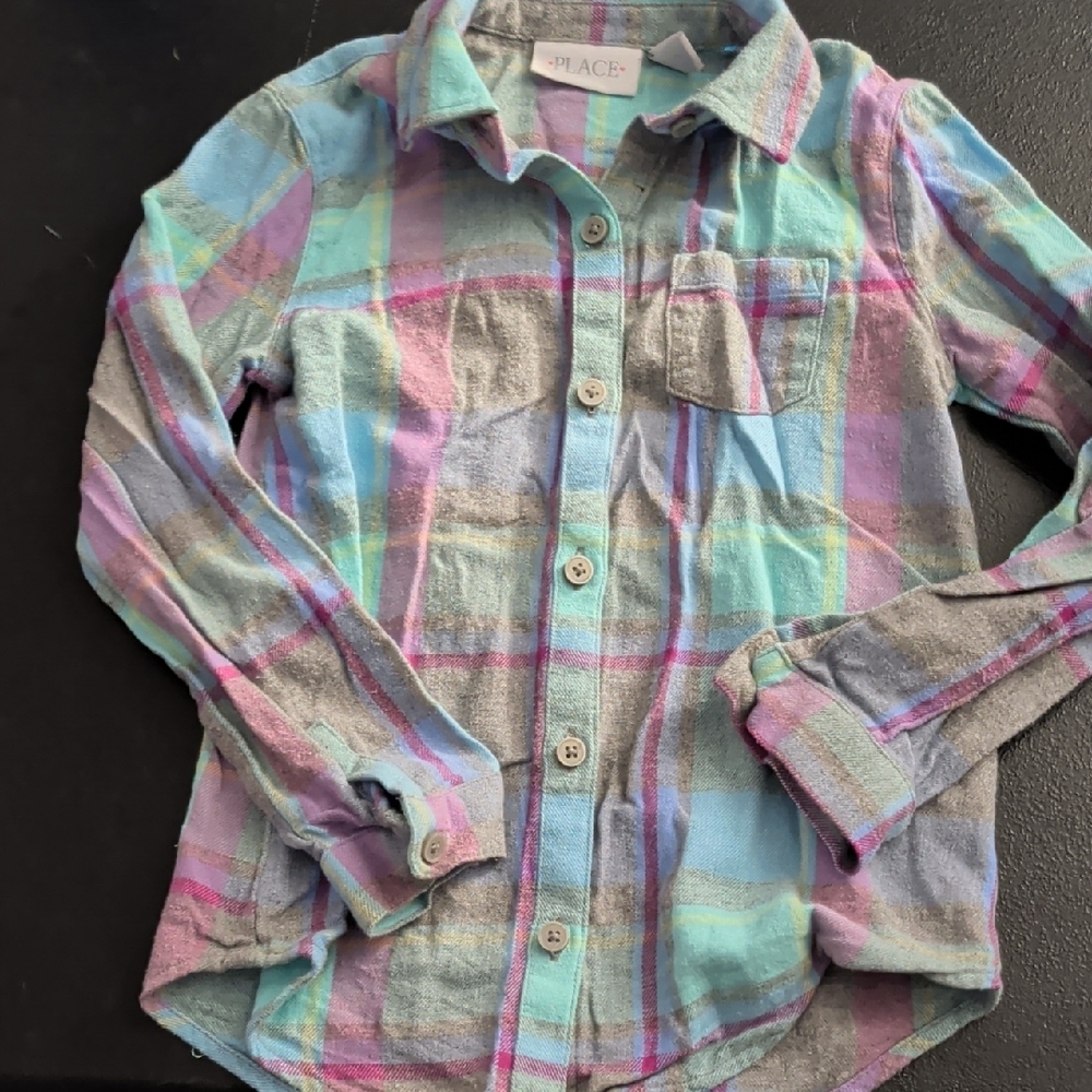 Place Kids Multicolor Plaid Button-Down Flannel Shirt Sz 5/6